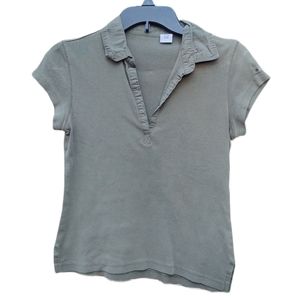 Old School Aero Vintage Women's V Neck Polo with Collar- Sage Green